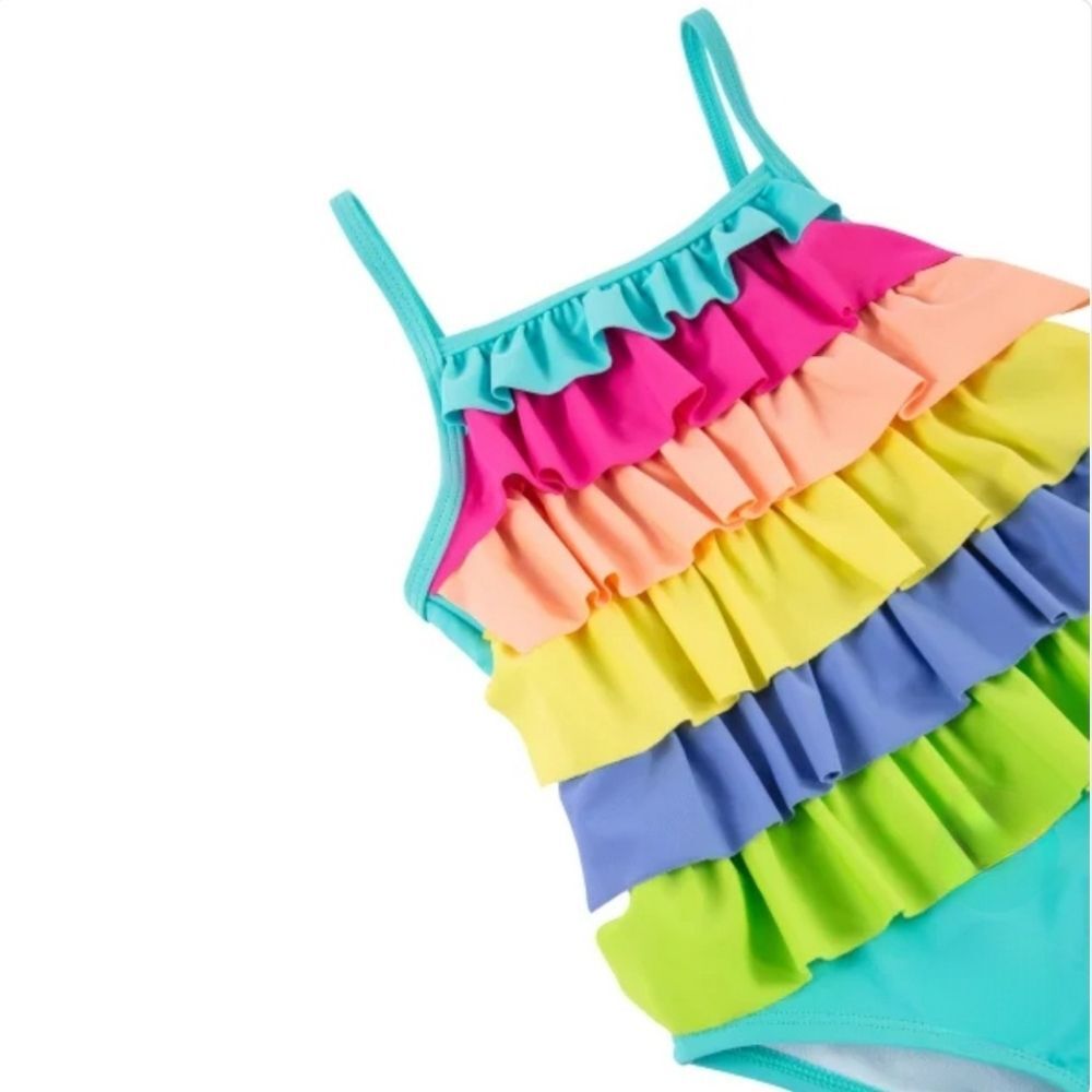 Flapdoodles 2T Rainbow Ruffle 2-piece Swim Set UPF Swimsuit + Coverup Dress NWT - Picture 3 of 8